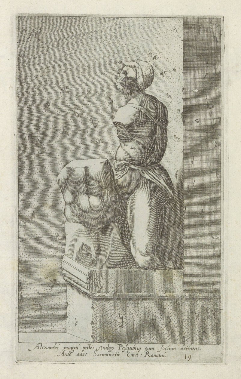 Skulptur av Pasquino En soldat av Alexander den store, ofte kjent som Pasquinus, holder Phocius (...) (tittel på objekt) Antikke skulpturer i Roma (serietittel) Ikoner av de gamle statuene av byen Roma som er sett på offentlige steder (serietittel) av Anonymous