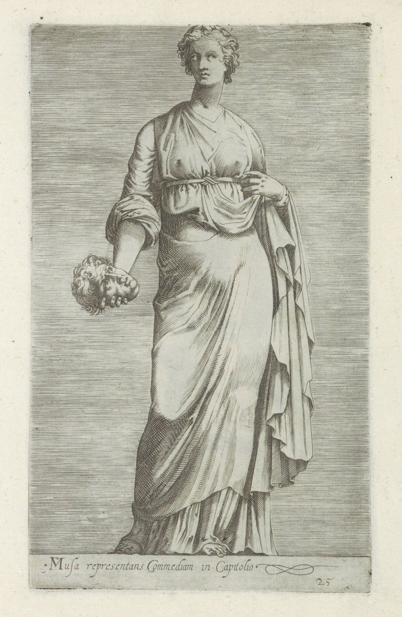 Sculptuur van Thaleia, muze van de komedie Muse som representerer komedie i Capitol (tittel på objekt) Antikke skulpturer i Roma (serietittel) Ikoner av de gamle statuene av byen Roma som er sett på offentlige steder (serietittel) av Anonymous