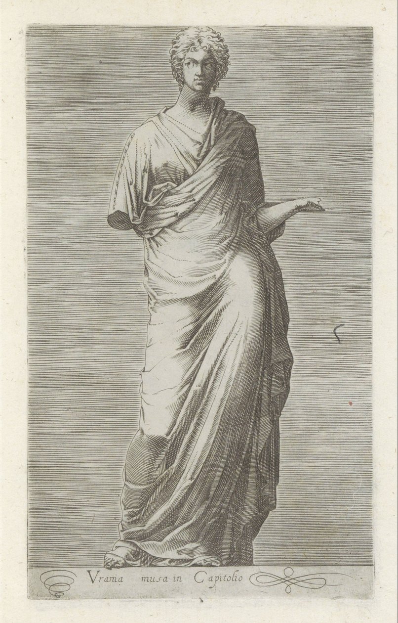 Sculptuur van Urania, muze of the starskunde Urania, musen i Capitol (tittel på objekt) Antikke skulpturer i Roma (serietittel) Ikoner av de gamle statuene av byen Roma som er sett på offentlige steder (serietittel) av Anonymous