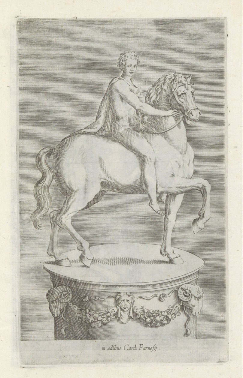 Skulptur av en naakte jongen på en paard Antikke skulpturer i Roma (serietittel) Ikoner av de gamle statuene av byen Roma som er sett på offentlige steder (serietittel) av Anonymous