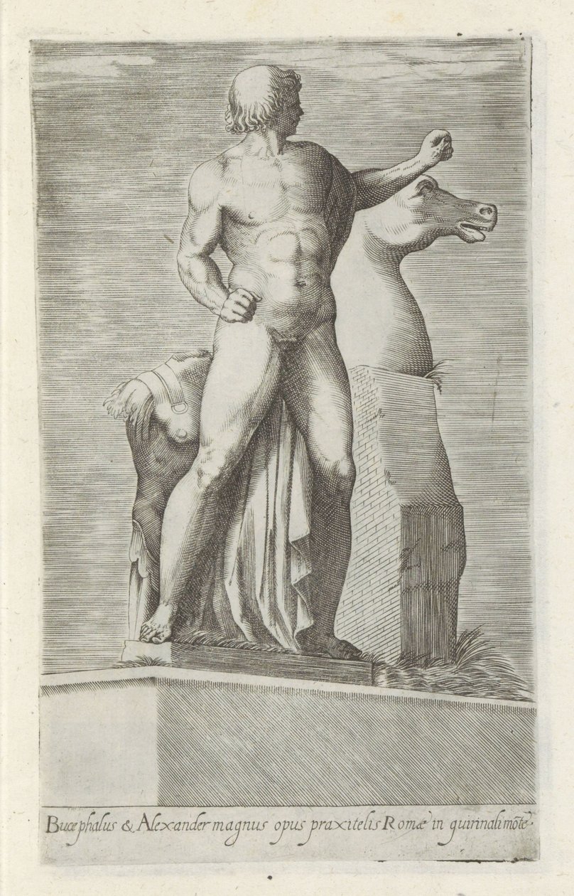 Sculptuur av en van de Dioscuren på Quirinaal i Roma Bucephalus & Alexander flott arbeid (...) (tittel på objekt) Antikke skulpturer i Roma (serietittel) Ikoner av de gamle statuene av byen Roma som er sett på offentlige steder (serietittel) av Anonymous