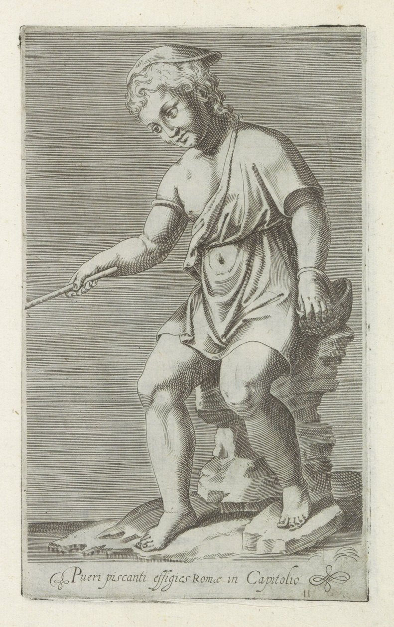 Skulptur av en vissende unge Portrett av en fiskegutt i hovedstaden i Roma (tittel på objekt) Antikke skulpturer i Roma (serietittel) Ikoner av de gamle statuene av byen Roma som er sett på offentlige steder (serietittel) av Anonymous