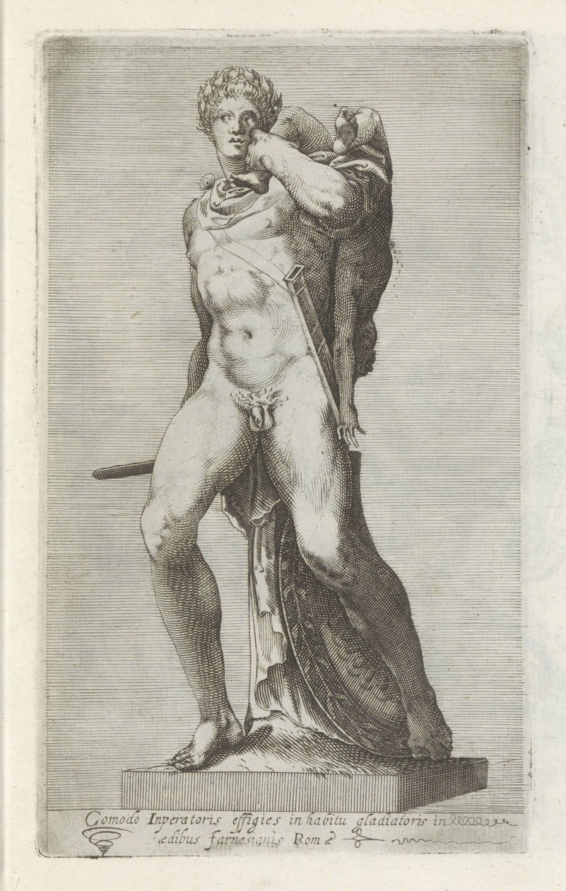 Skulptur av keizer Commodus er gladiator Et komfortabelt portrett av keiseren i drakten til en gladiator (...) (tittel på objekt) Antikke skulpturer i Roma (serietittel) Ikoner av de gamle statuene av byen Roma som er sett på offentlige steder (serietittel av Anonymous
