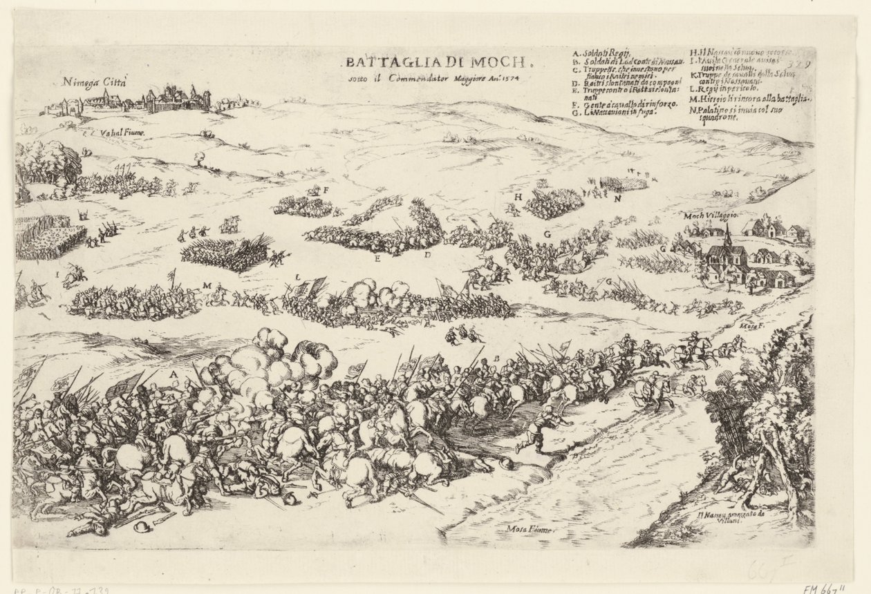 Slag op de Mookerheide, 1574 Slaget ved Moch, under Kommendator Maggiore An.o 1574 (tittel på objekt) av Anonymous