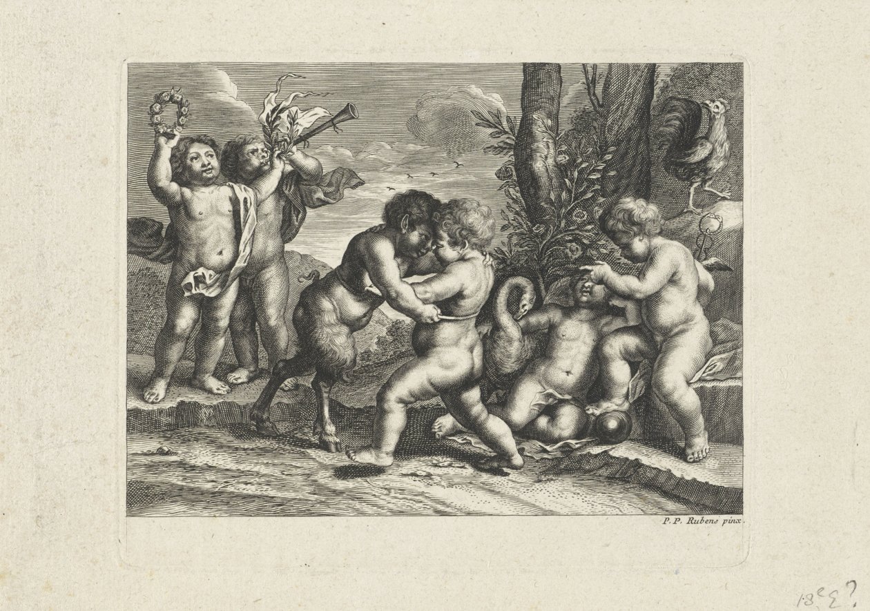 Spille putti i et landskap av Anonymous