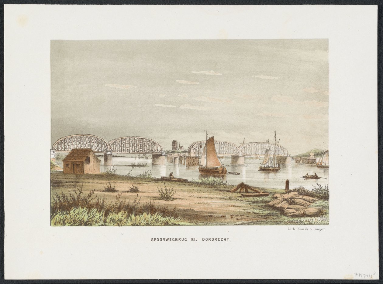 Jernbanebro nær Dordrecht, 1872 Jernbanebro nær Dordrecht (tittel på objekt) Hovedjernbanebroene i Nederland (serietittel) av Anonymous
