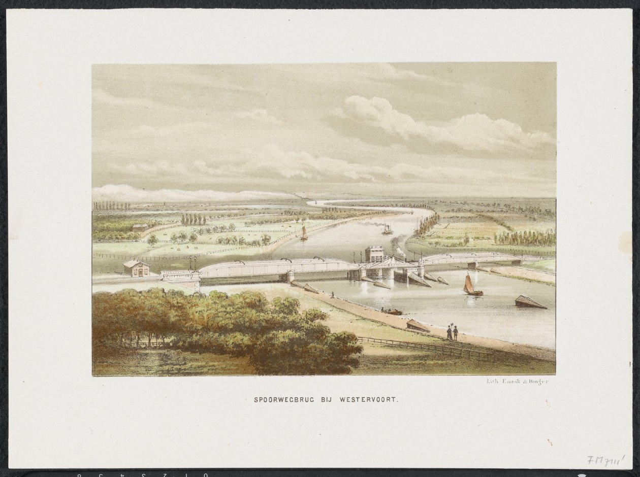 Jernbanebro ved Westervoort, 1846 Jernbanebro ved Westervoort (tittel på objekt) Hovedjernbanebroene i Nederland (serietittel) av Anonymous