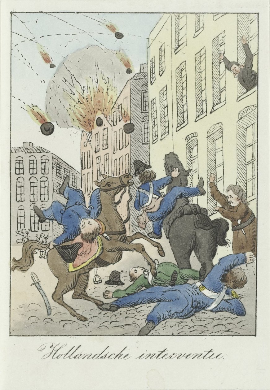 Tegneserie om den nederlandske intervensjonen, 1831 Nederlandsk intervensjon (tittel på objekt) av Anonymous