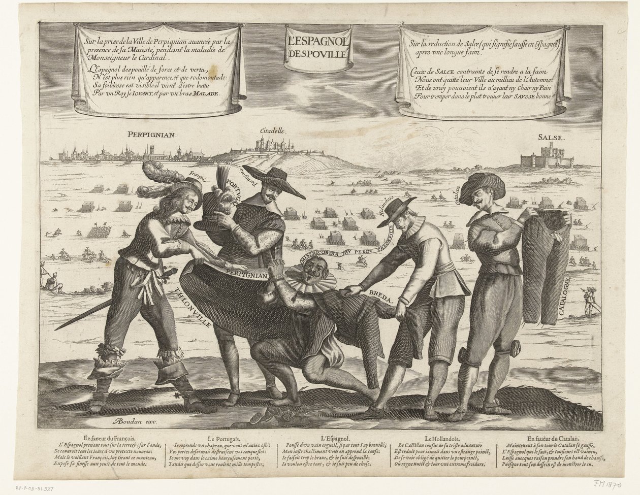 Tegneserie av spanjolene etter tapet av Breda, Thionville, Perpignan, Portugal og Catalonia, 1643 L