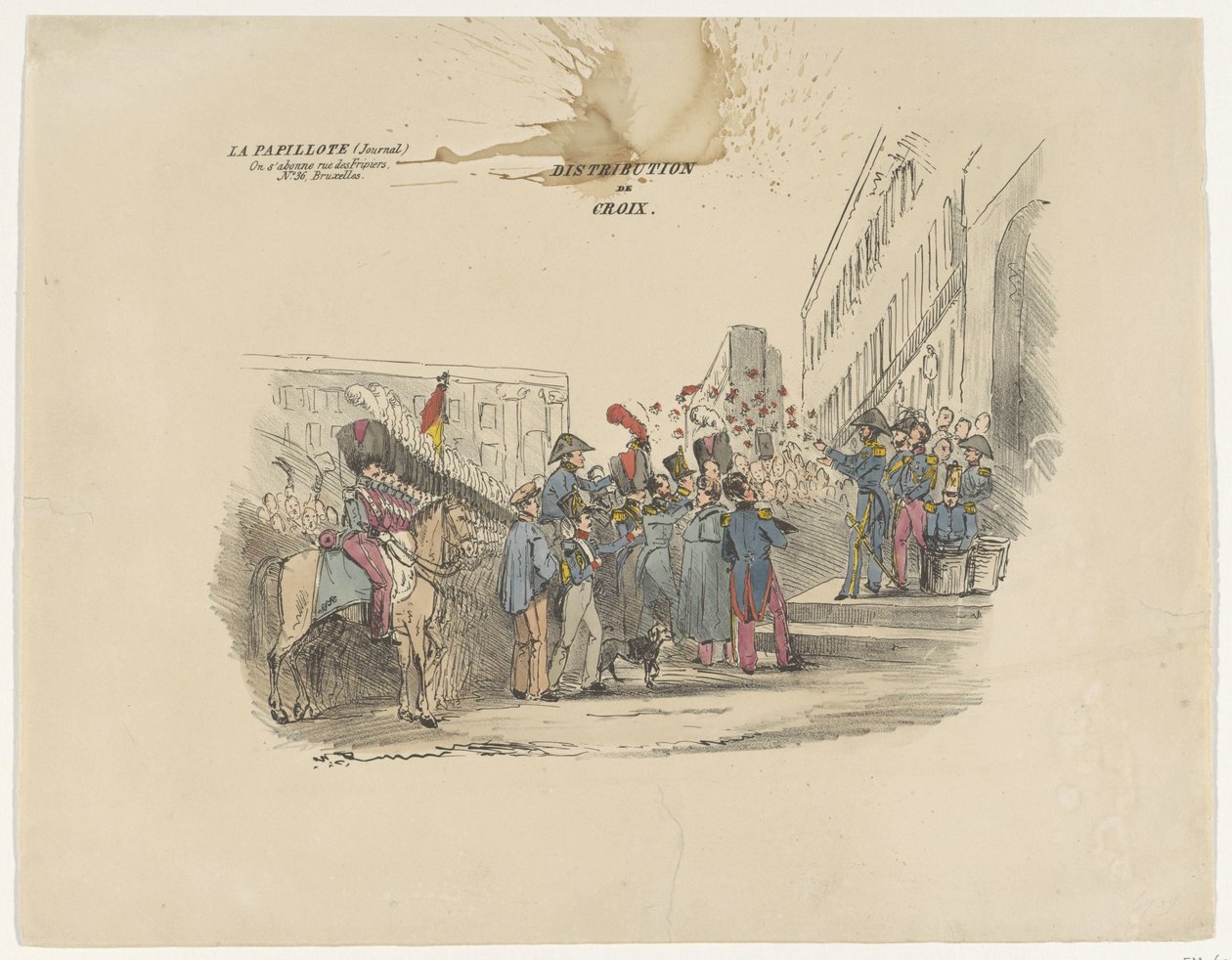 Tegneserie som viser distribusjonen av belgiske æreskors, 1834 Distribution de Croix (tittel på objekt) av Anonymous