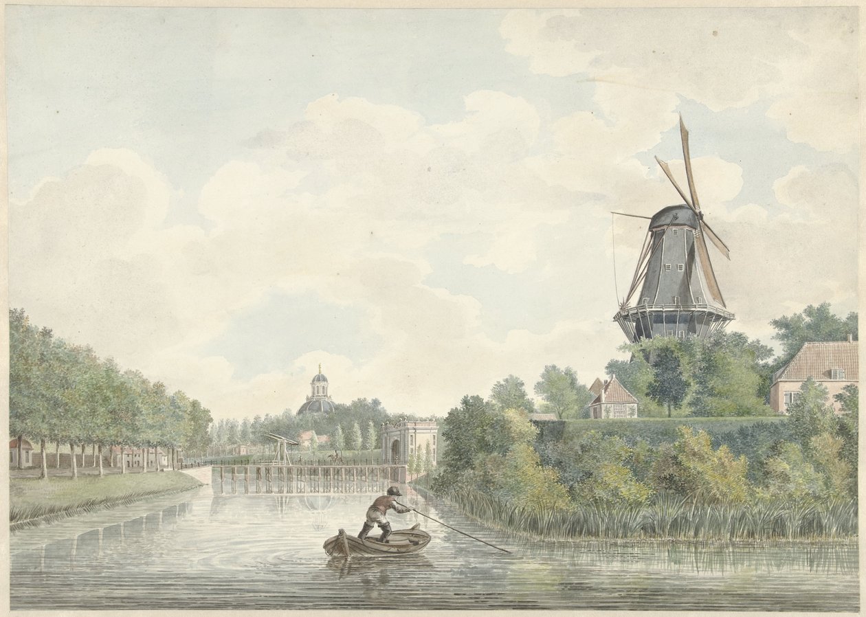 Bymurene i Middelburg med Koepoort, Oostkerk og en mølle av Anonymous