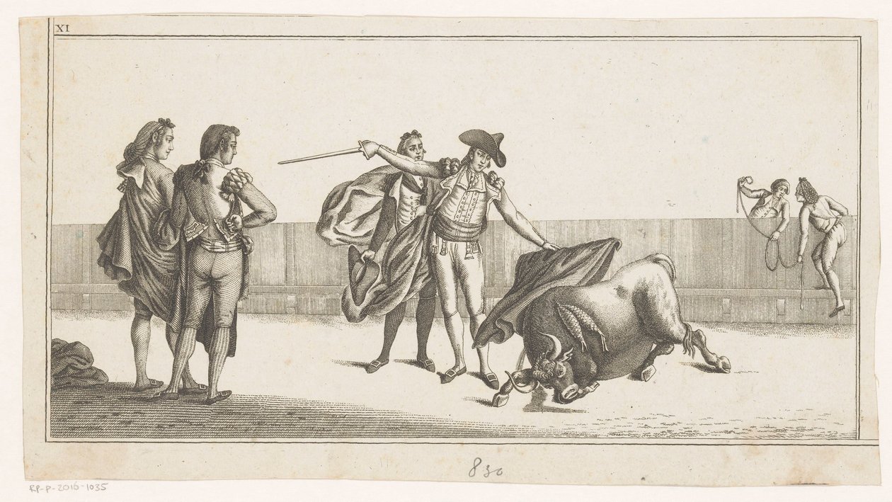 Okse stukket av en matador Coleccion de las principales suertes de una corrida de toros (serietittel på objekt) Samling av de viktigste tyrefektingsmanøvrene (serietittel) av Anonymous