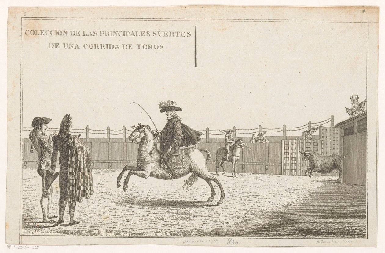 Tyrefektere på en arena Coleccion de las principales suertes de una corrida de toros (serietittel på objekt) Samling av de viktigste tyrefektingsmanøvrene (serietittel) av Anonymous