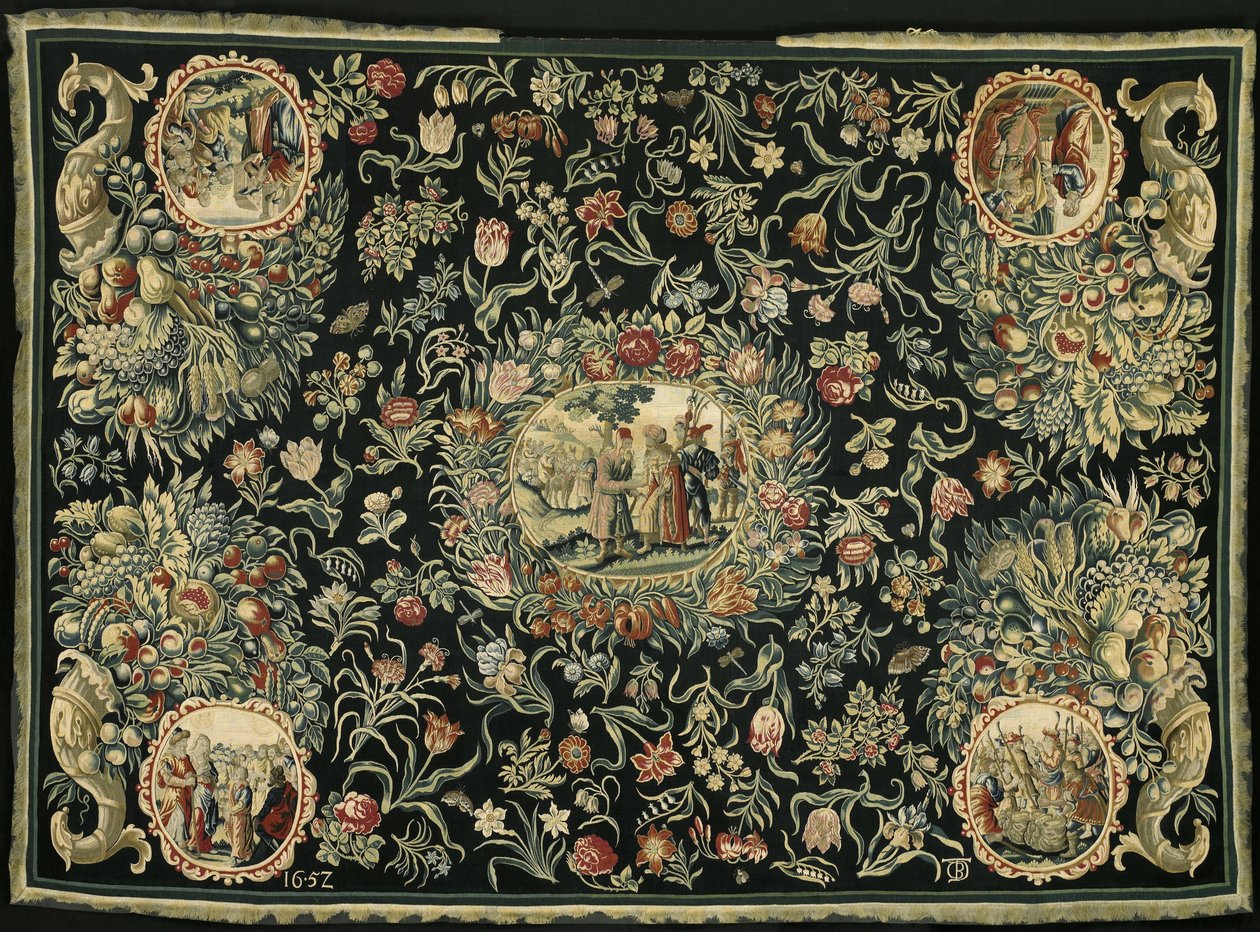 Duk med Josefs historie og et blomstermønster av Anonymous
