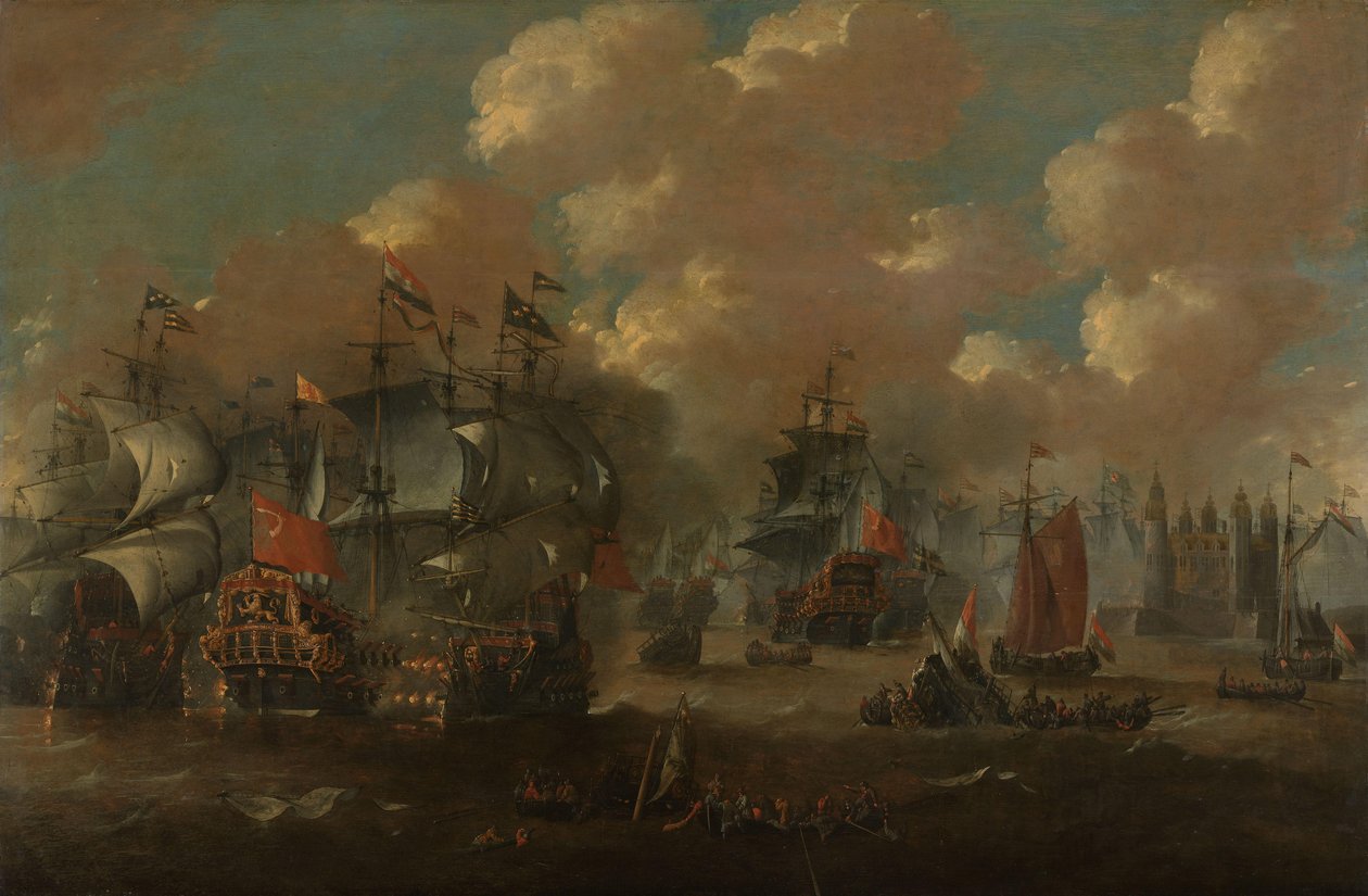 Slaget ved sundet med Eendracht engasjerende to svenske krigsskip, 1658 av Anonymous