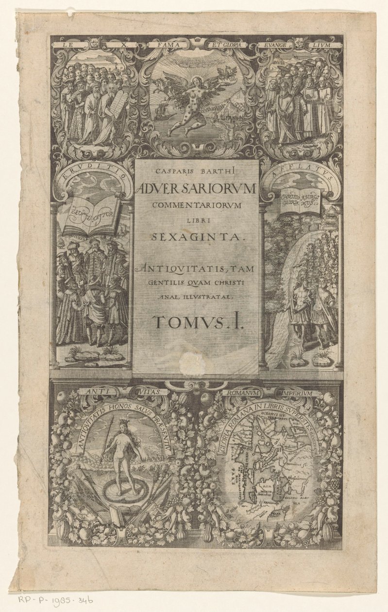 Titel met rondom zeven cartouches Adversariorum commentariorum, libri sexaginta, Tomus I (title on object) Titelpagina voor: Caspar von Barth, Adversariorum commentariorum libri LX, 1624   1382183   no       norwegian Successfully Translated  Original: Das av Anonymous