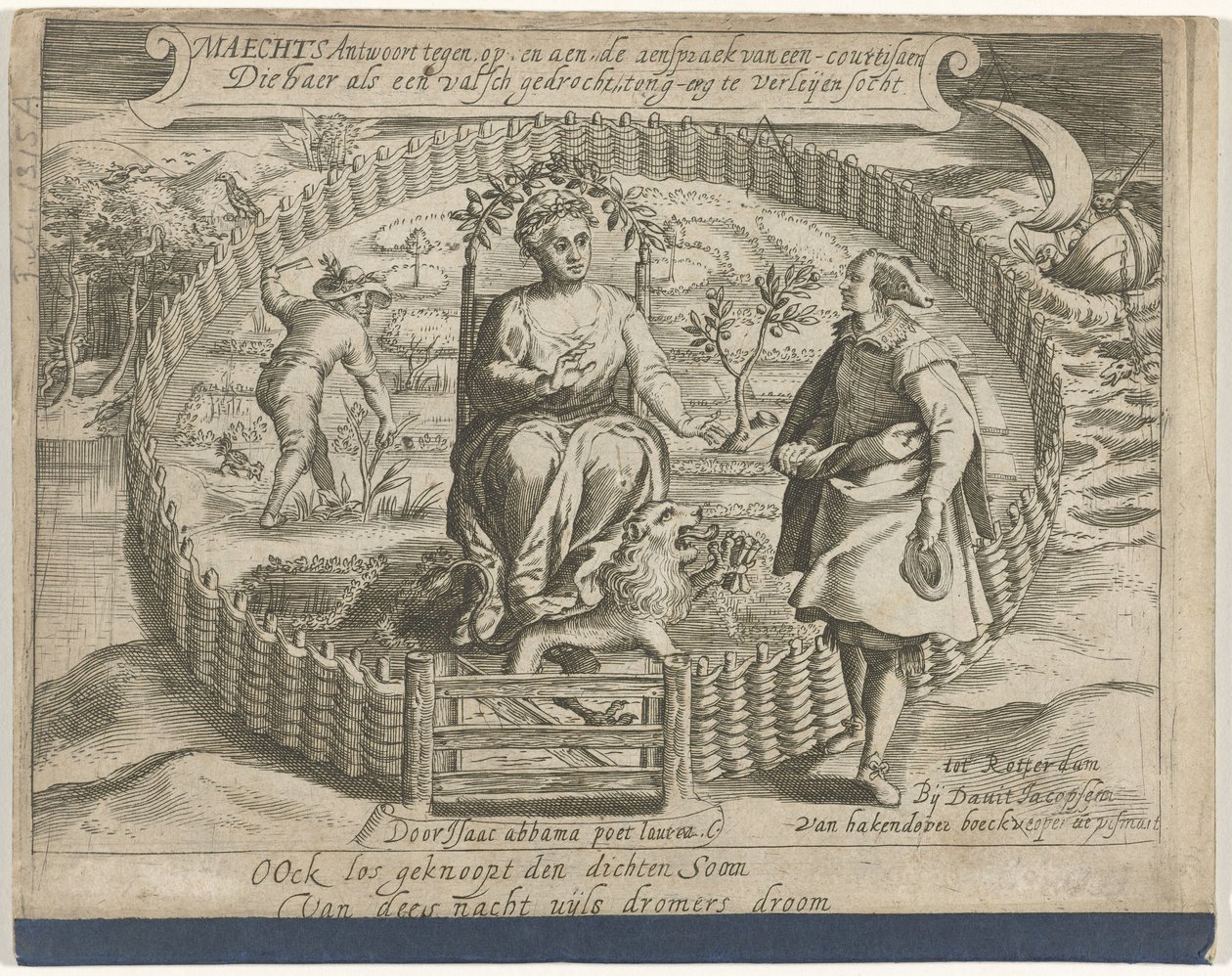 Tittelsiden til heftet: Maechts svarer mot, på og aen, talen til en kurtisane / Die haer als een falsk monstrositet, tunge-erg til leijen socht, 1617 av Anonymous