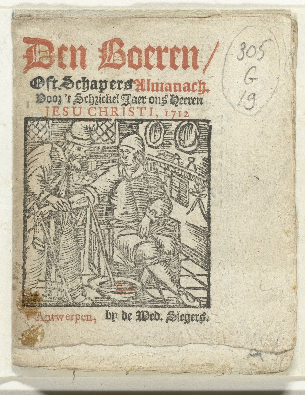 Tittelside for: Den Boeren / Oft Schapers Almanach Voor 