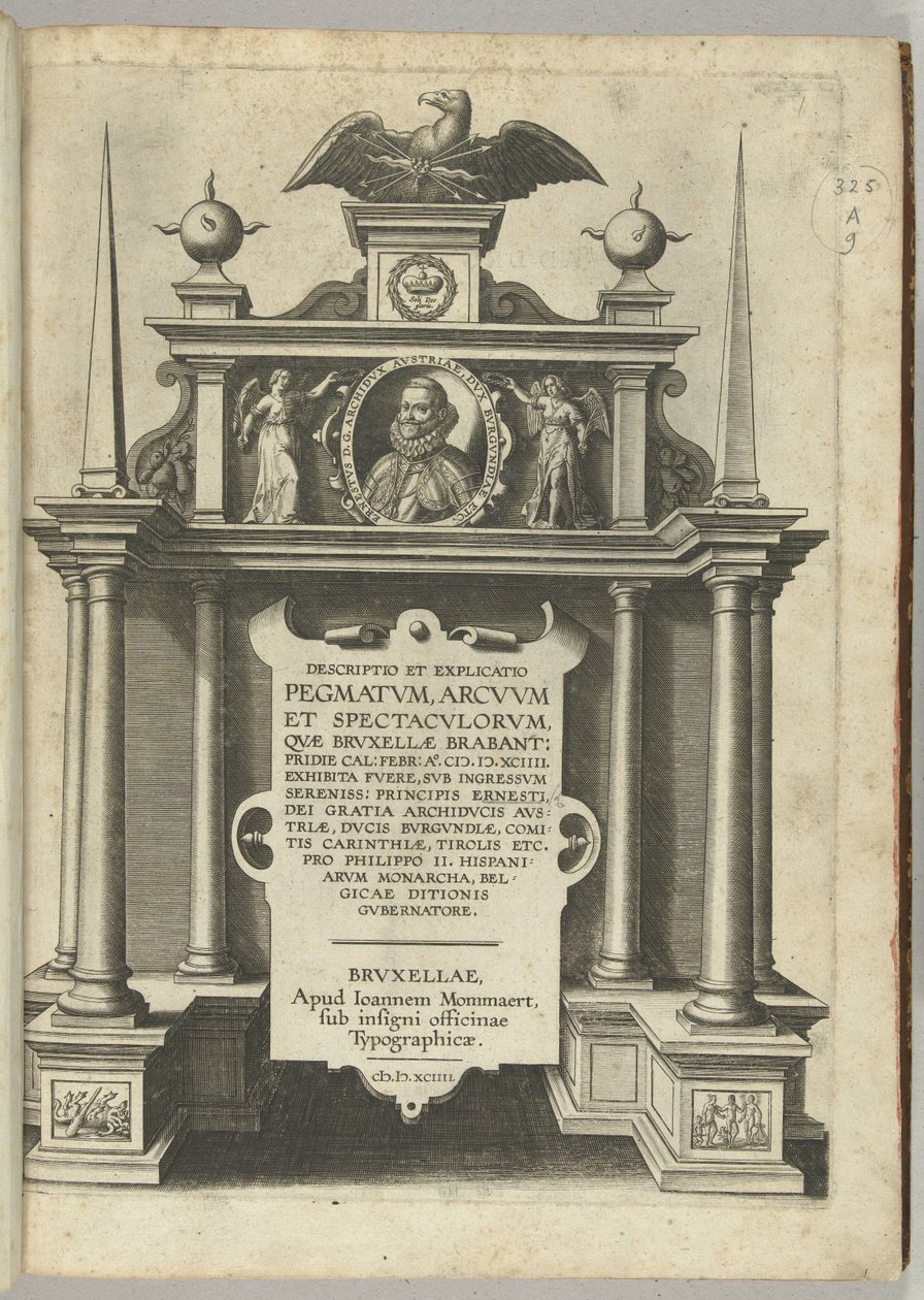 Titteltrykk for beskrivelsen av erkehertug Ernsts inntreden som guvernør i Nederland i Brussel, 1594 av Anonymous