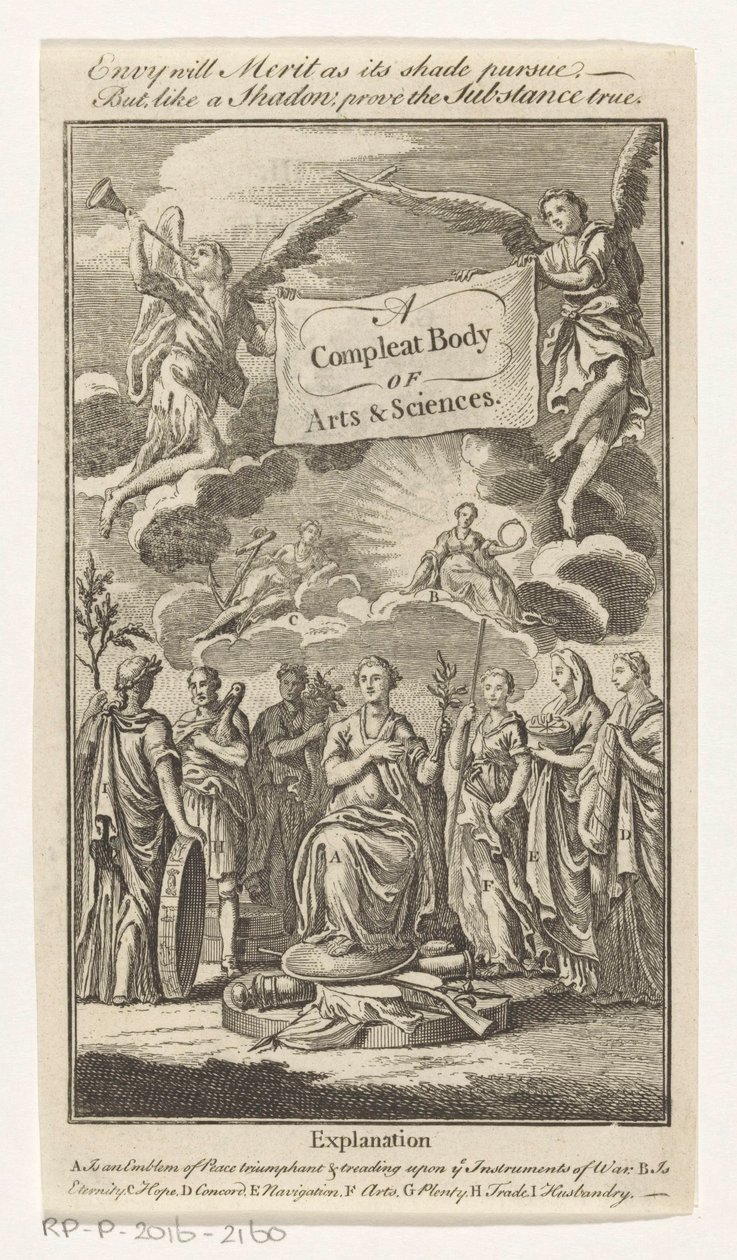 Triomf van Vrede Et komplett organ for kunst og vitenskap (tittel på objekt) Tittelside for: S.n., The Universal Magazin of Knowledge and Pleasure Vol III, 1748 av Anonymous