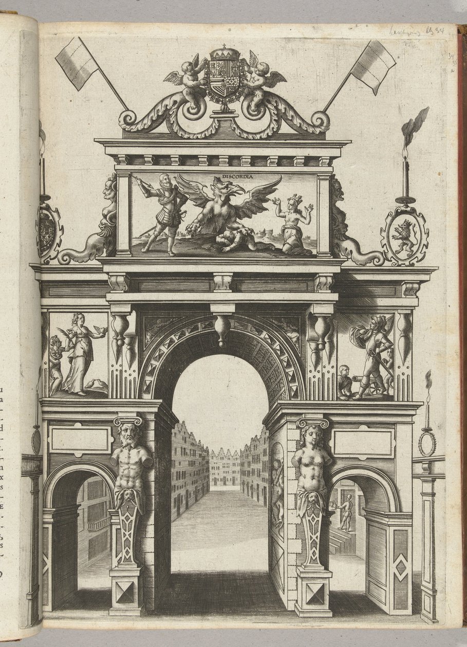 Triumfport med Ernst som reddet Belgica fra Discordia, 1594 av Anonymous