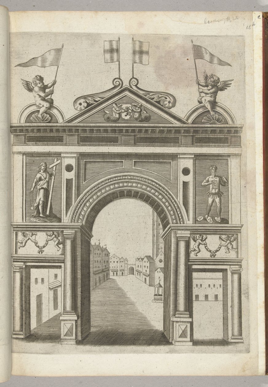 Triumfport med allegoriske figurer og Putti med kjeden av Ordenen av det gylne skinn, 1594 av Anonymous