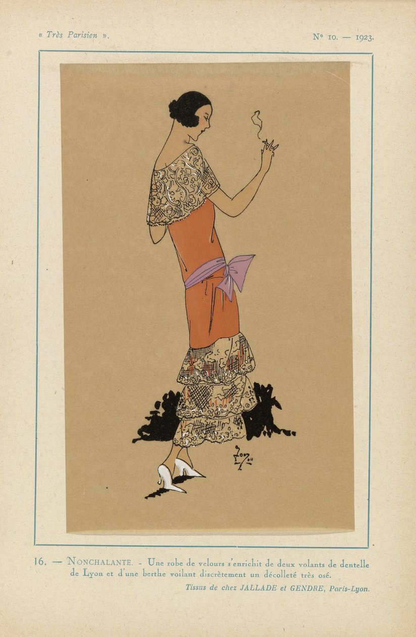 Meget parisisk, 1923, nr. 10: 16.- NONCHALANCE. - En fløyelskjole... av Anonymous