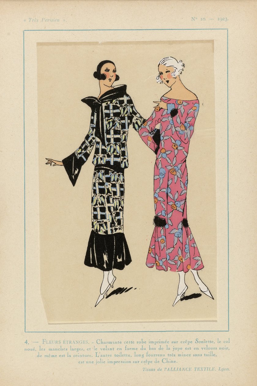 Veldig parisisk, 1923, nr. 10: 4. - RARE BLOMSTER. - Sjarmerende denne printede kjolen... av Anonymous
