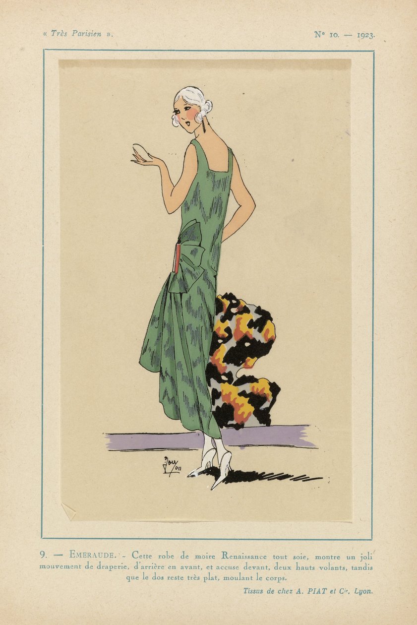 Veldig parisisk, 1923, nr. 10: 9. - EMERALD. - Denne moirékjolen fra renessansen.... av Anonymous