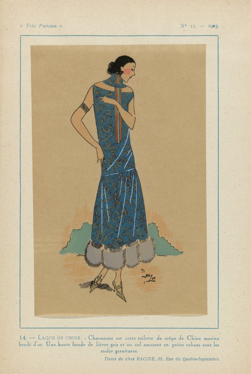 Veldig parisisk, 1923, nr. 11: 14. - KINESISK LAKK. - Sjarmerende er dette toalettet... av Anonymous