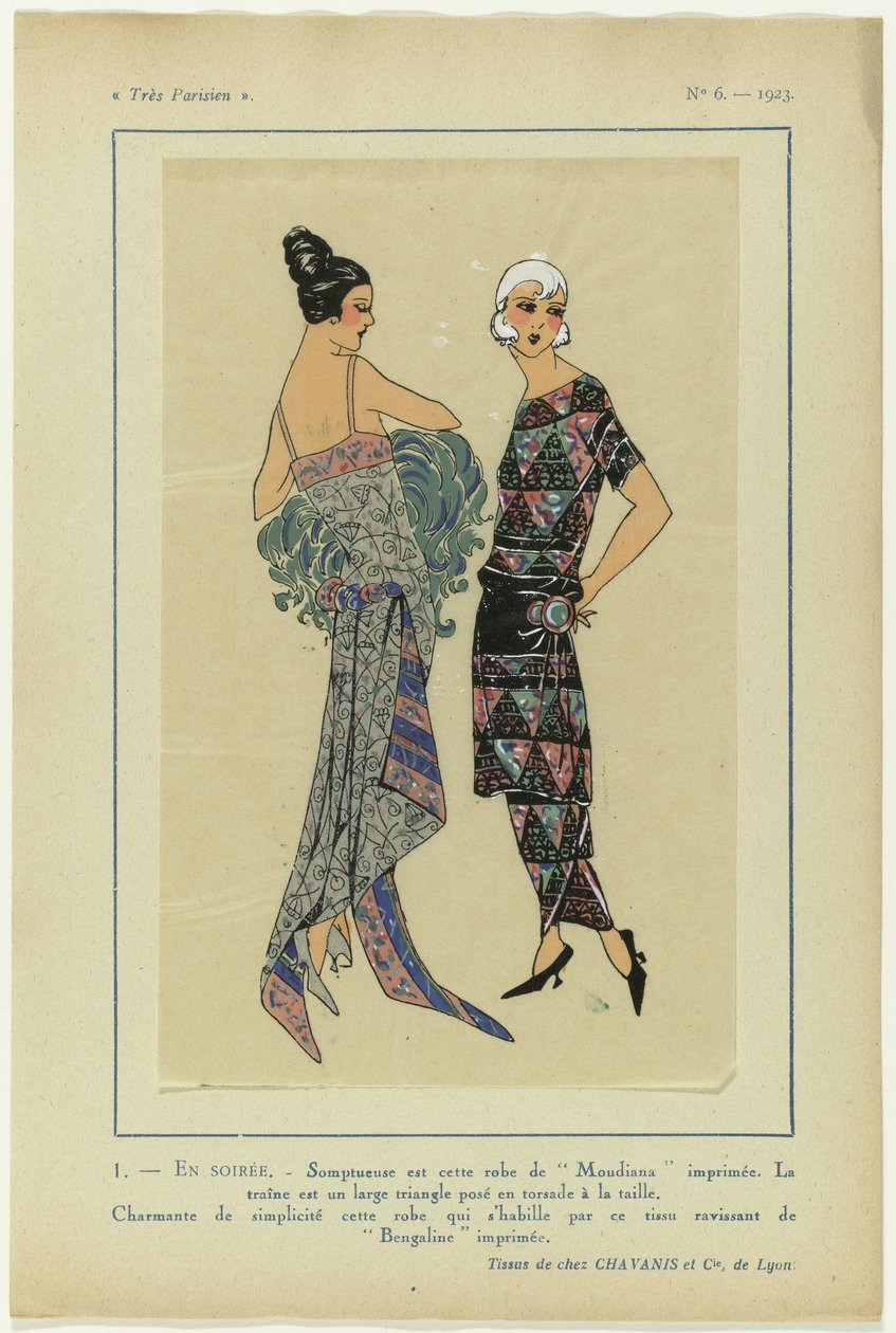 Very Parisian, 1923, nr. 6: 1 - OM KVELDEN. - Overdådig er denne kjolen... av Anonymous