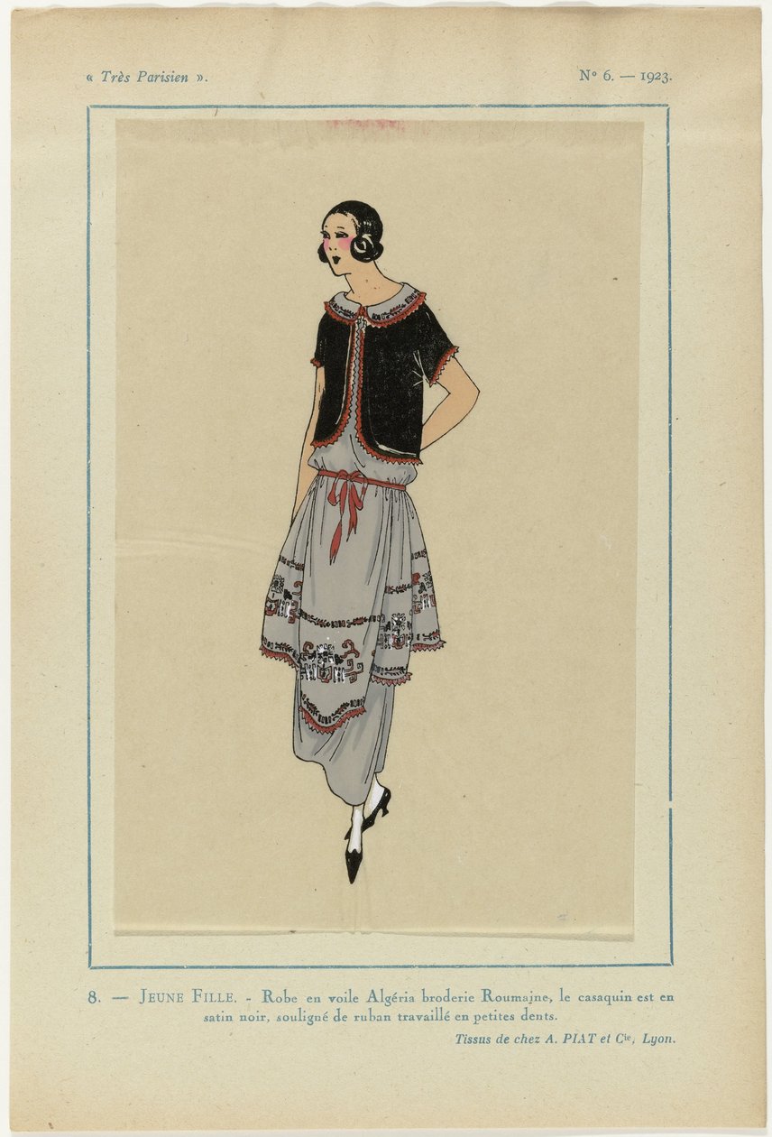 Veldig parisisk, 1923, nr. 6: 8. UNGE PIKE. - Algerie slørkjole... av Anonymous