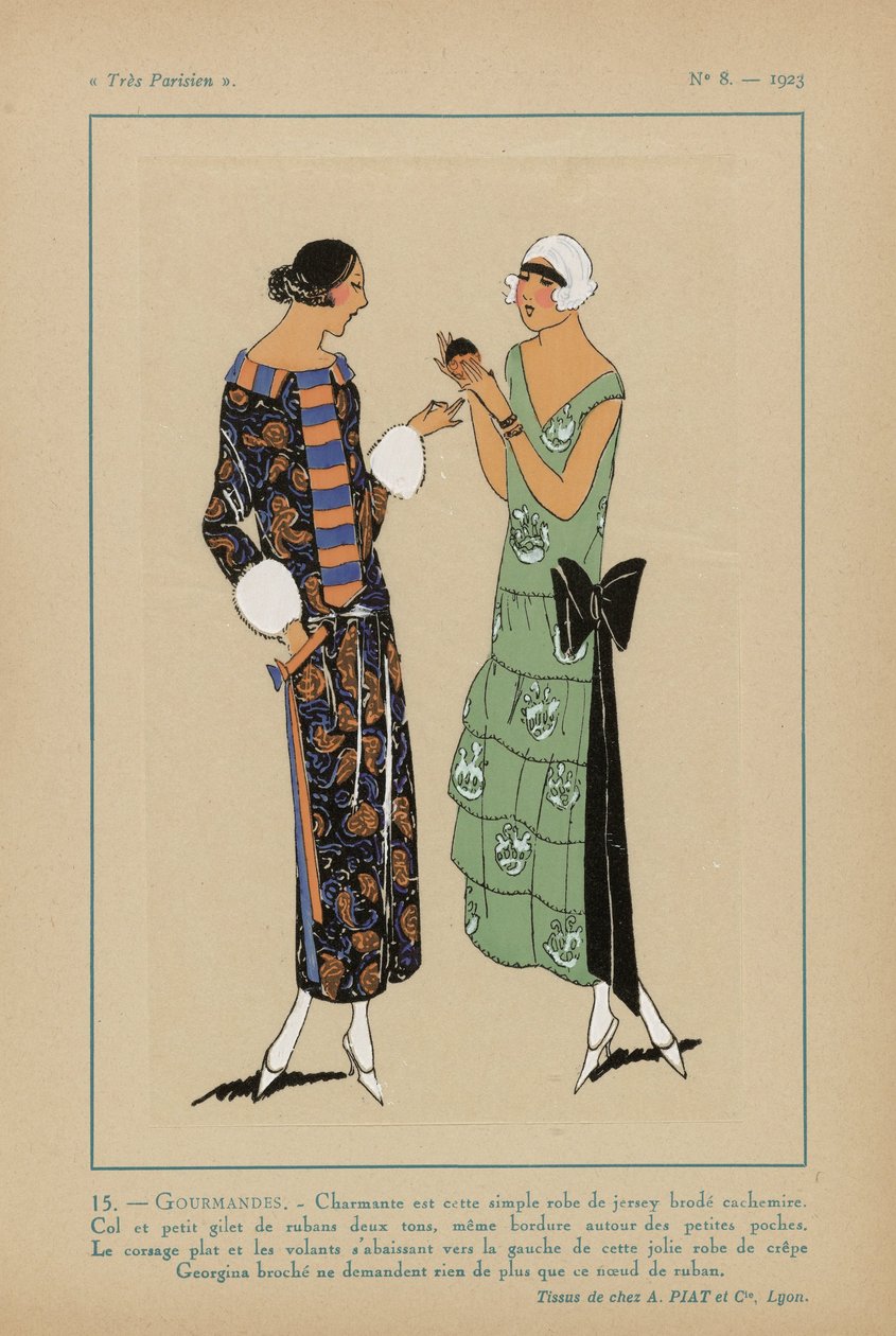 Meget parisisk, 1923, nr. 8: 15.- GOURMANDISES. - Sjarmerende er denne enkle kjolen... av Anonymous