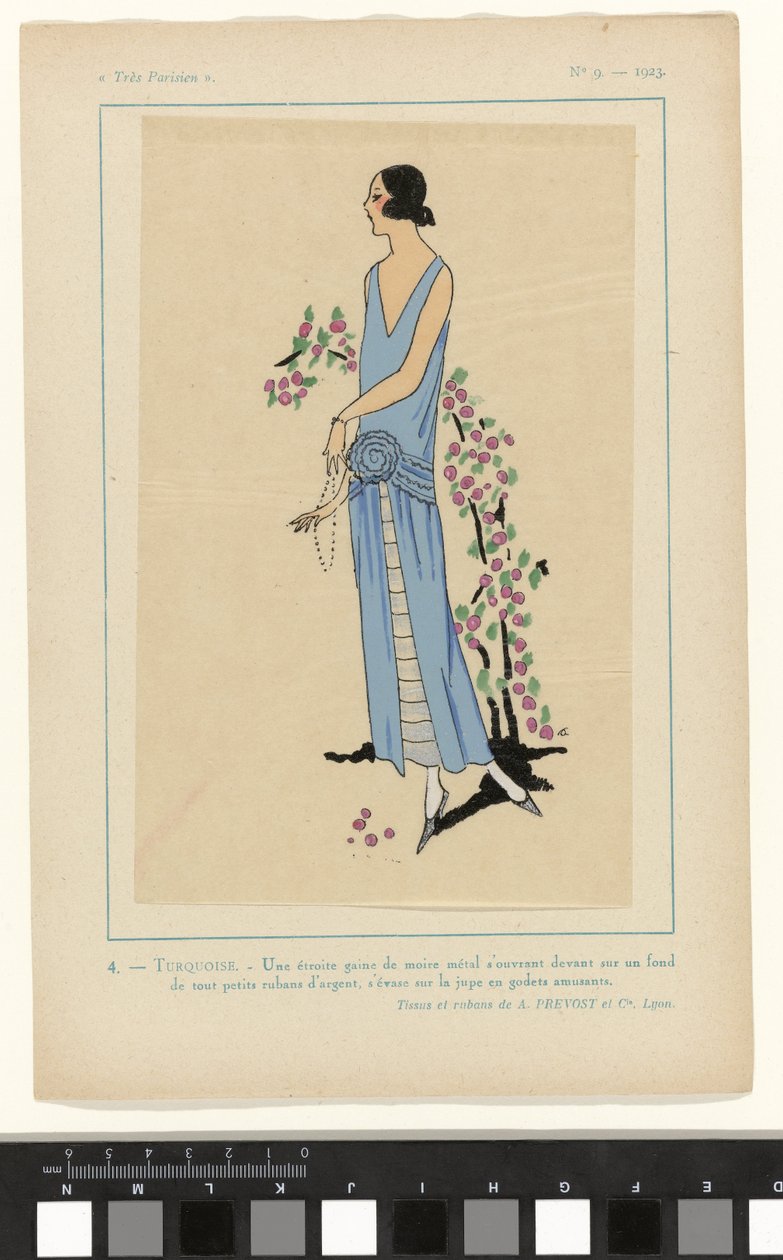 Veldig parisisk, 1923, nr. 9: 4. - TURKIS. - En smal slire av moiré... av Anonymous