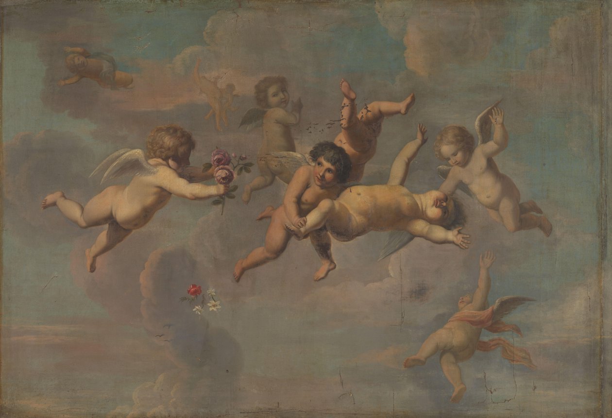 Tumbling Putti med blomster av Anonymous