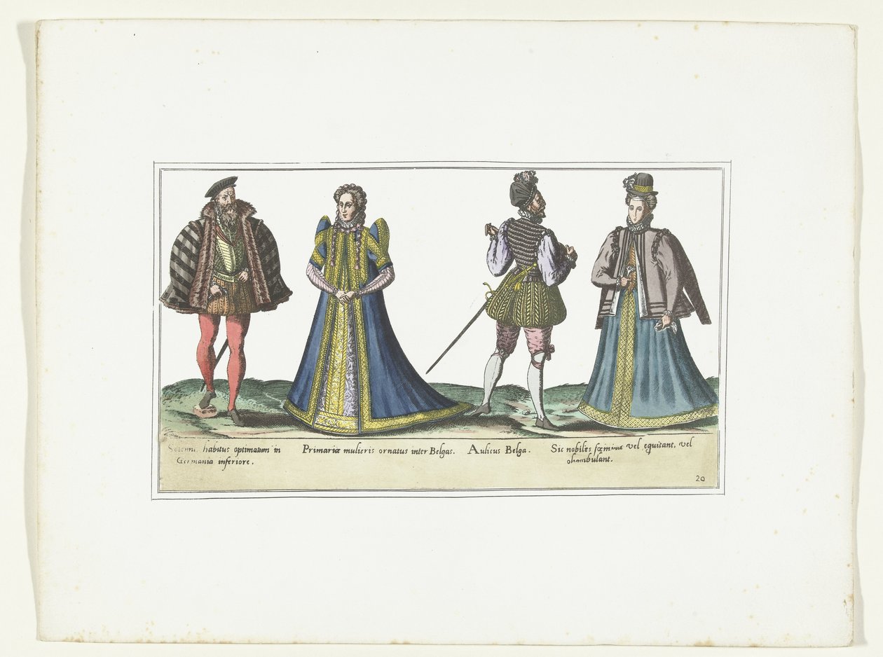 To kvinner og to menn kledde seg etter mote i Nordrhein-Westfalen og Flandern, ca. 1580 Kostymer Bas-Allemands et Flamands (tittel på objekt) av Anonymous