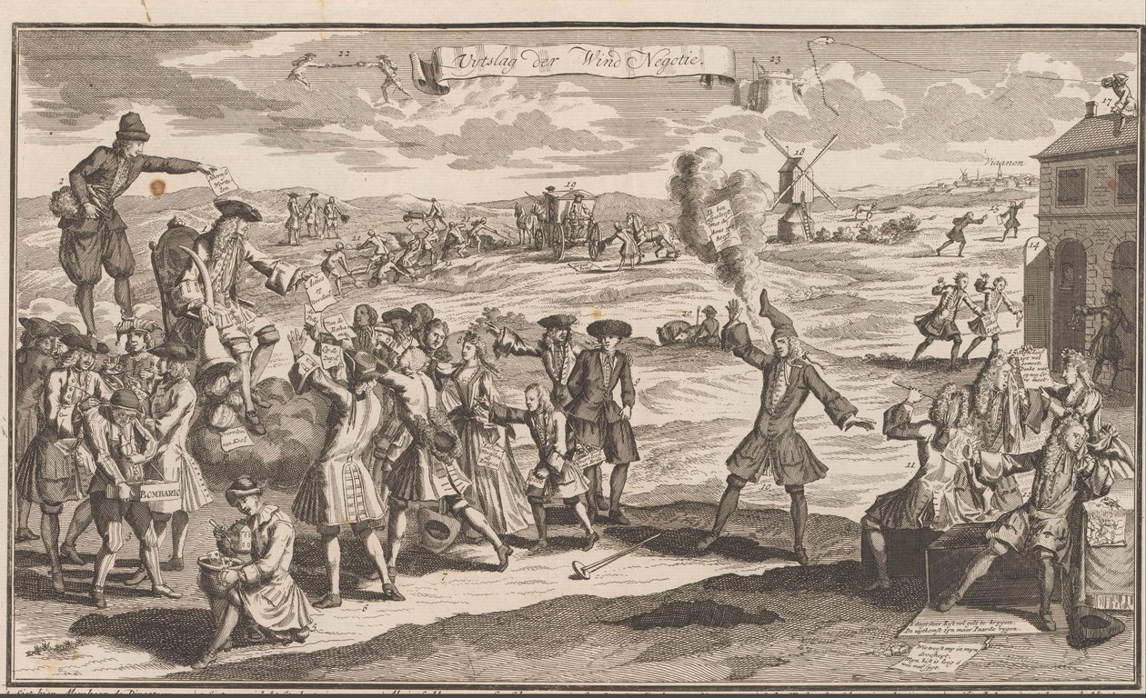 Resultatet av vindhandelen, 1720 Uytslag der Wind Negotie (tittel på objekt) The Great Scene of Folly (serietittel) av Anonymous