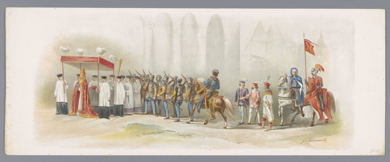 Utrecht Masquerade av 1876 (tredje plate) XLVIII. Lustrum ved Utrecht High School. Inntreden av hertug Karl den dristige ved Zutfen, IV Augustus MCCCCLXXIII. Utkledd prosesjon av Heeren Studenten, holdt i Utrecht 27. juni 1876 (serietittel av Anonymous