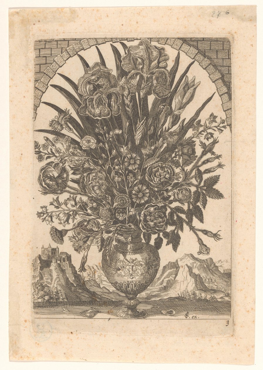 Vase med blomster og fjellandskap Vaser med blomster (serietittel) av Anonymous