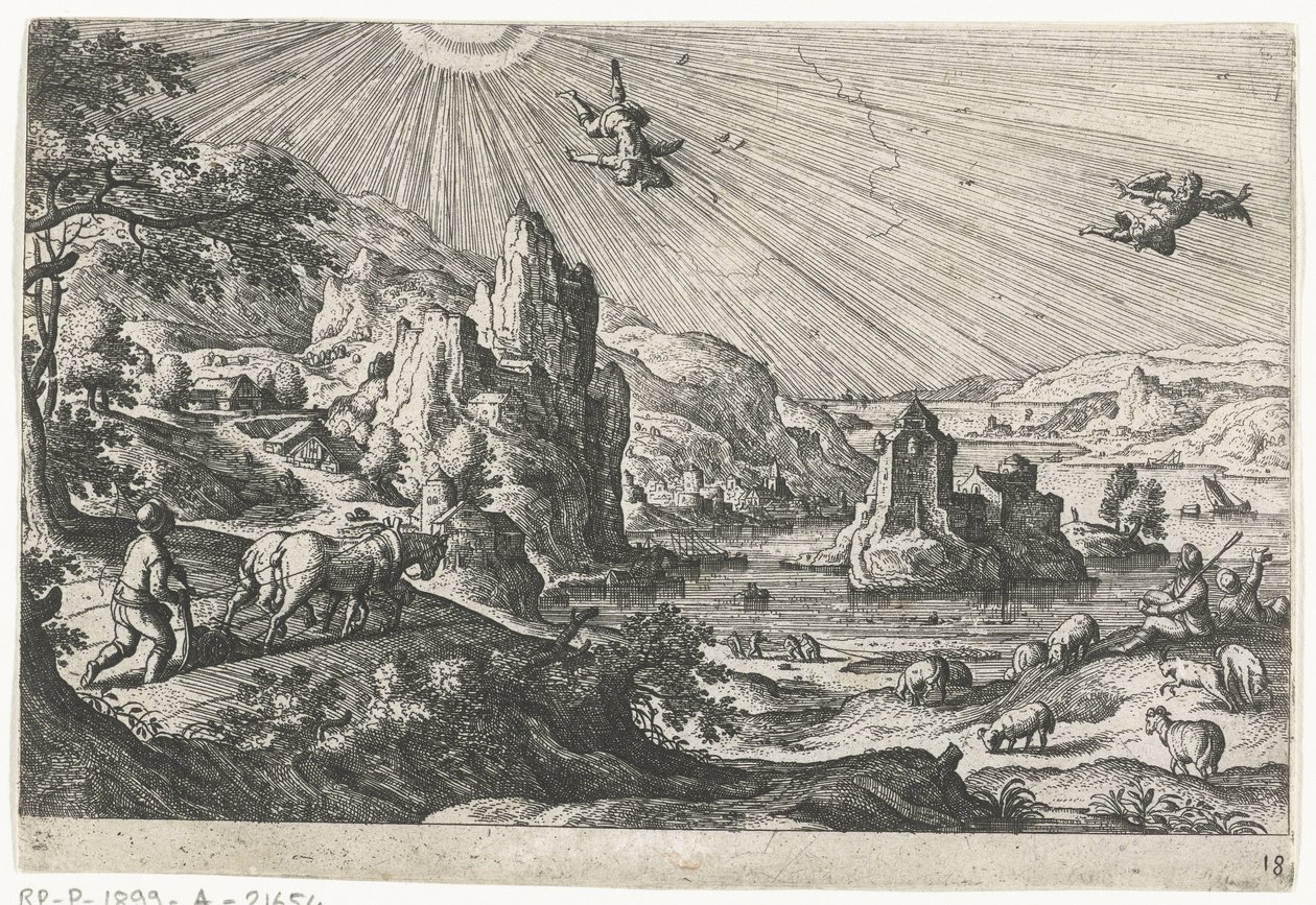 Ikaros fall Landskap med mytologiske og bibelske scener (serietittel) av Anonymous