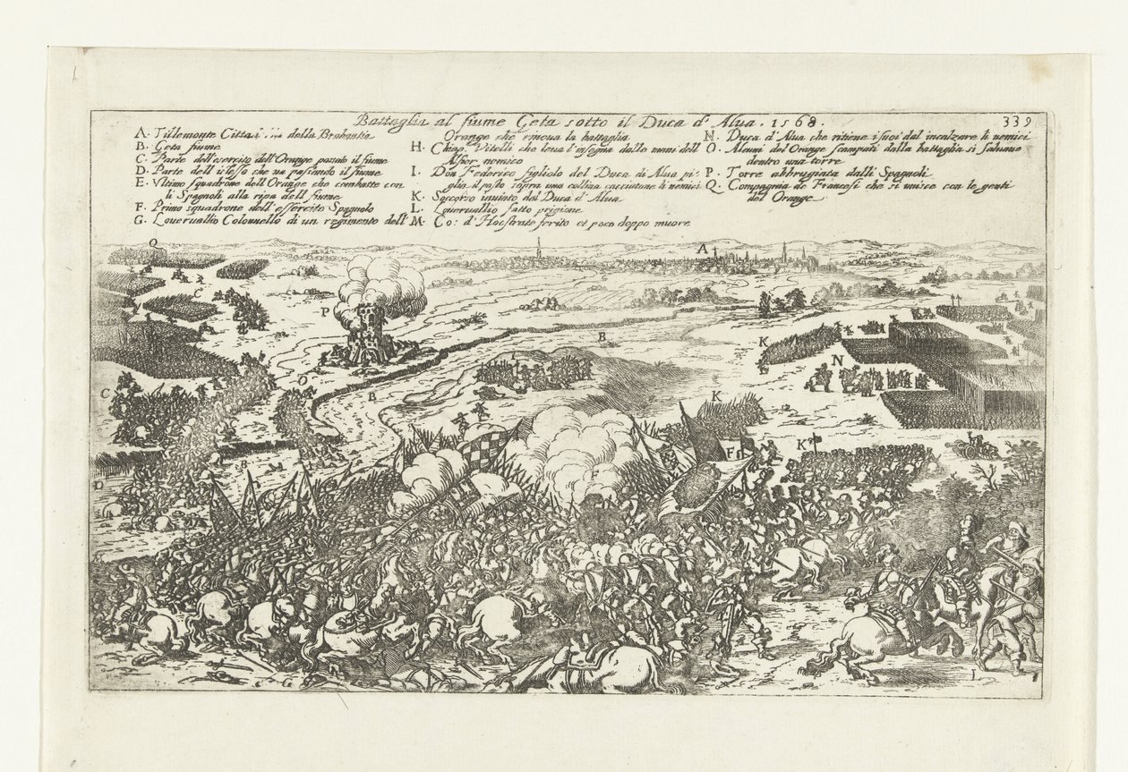 Veldslag aan de rivier de Gete, 1568 Kamp ved elven Geta under hertugen av Alva. 1568 (tittel på objekt) av Anonymous