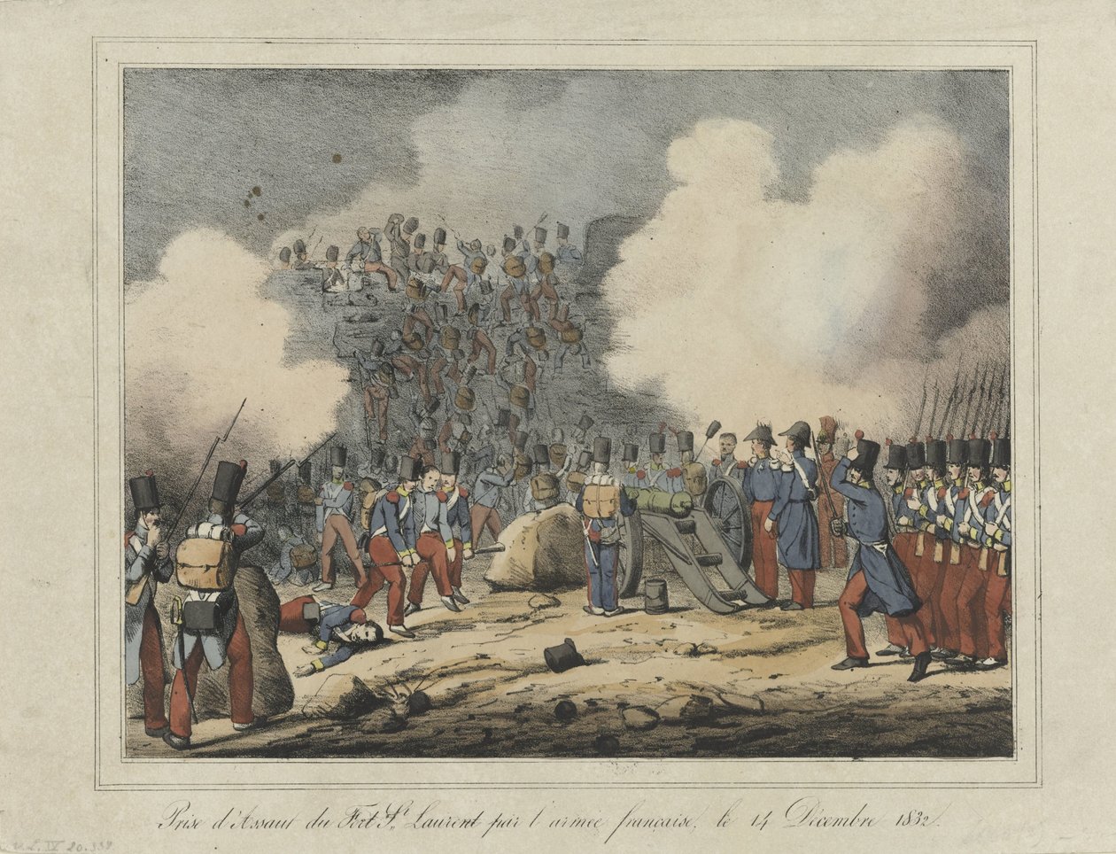 Verovering van de Lunet van Saint-Laurent, 1832 Storming av Fort St. Laurent av den franske hæren, 14. desember 1832 (tittel på objekt) av Anonymous