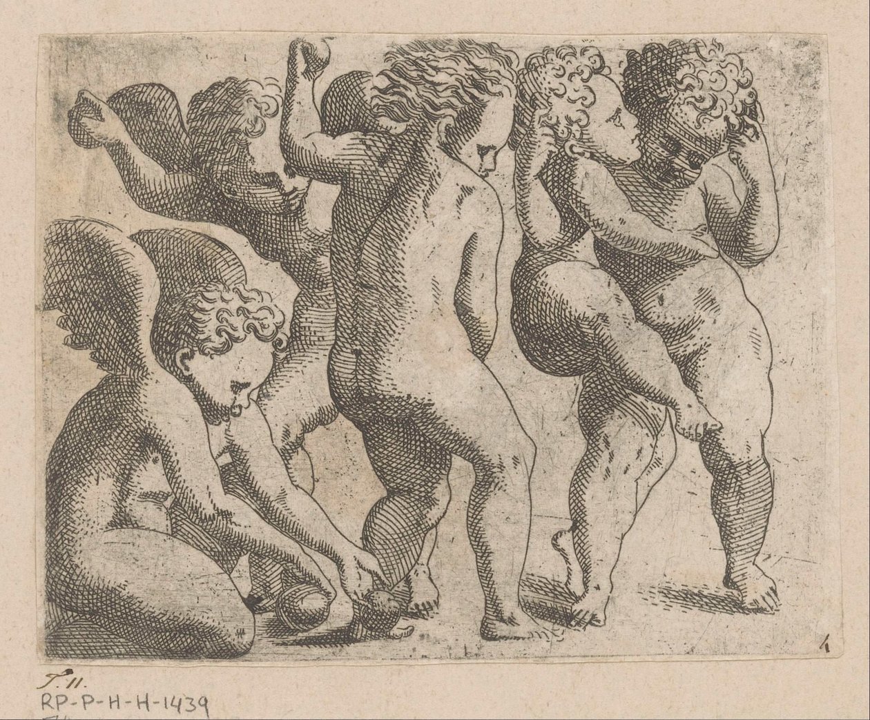 Fem boltrende putti med frukt av Anonymous