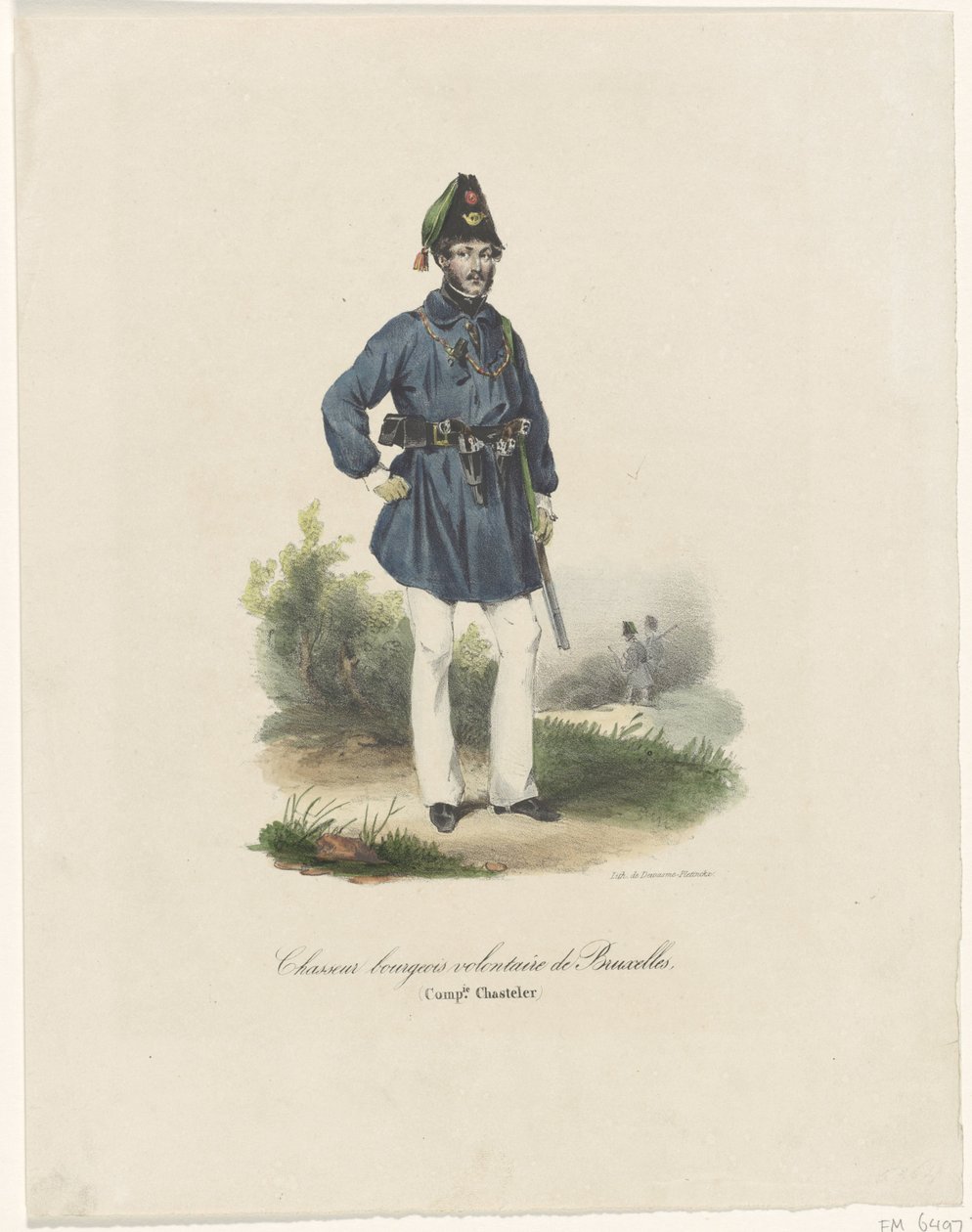 Frivillig jeger av Brussel, 1830 Chasseurs bourgeois volontaire de Bruxelles, (Comp.ie Chasteler) (tittel på objekt) av Anonymous