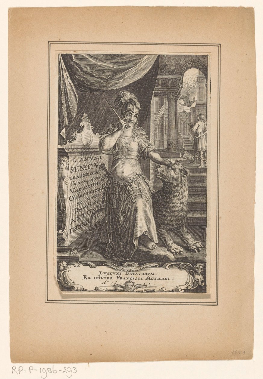 Vrouw med leeuw Tittelside for: Lucius Annaeus Seneca og Antonius Thysius, L. Annaei Senecae tragoediae, 1651 av Anonymous