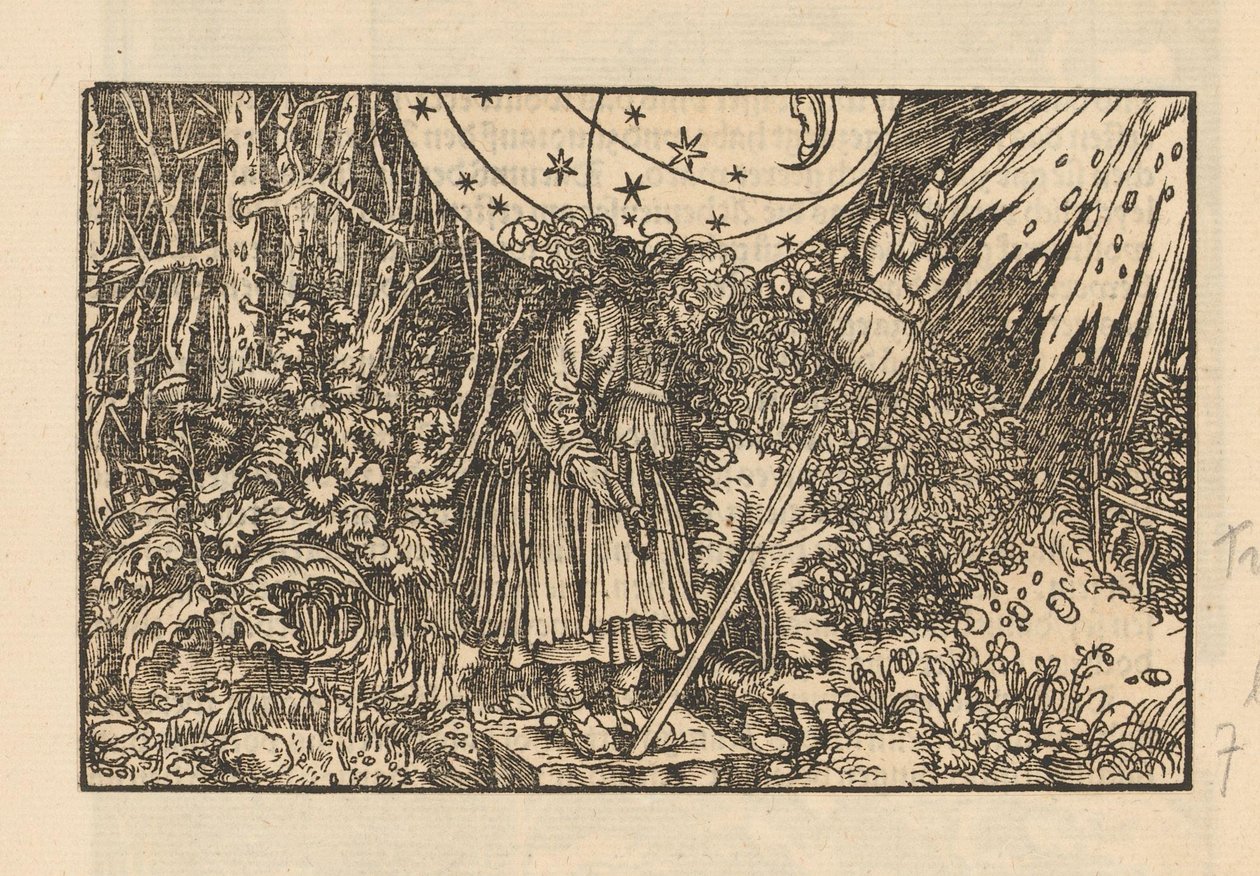 Kvinne med distaff i en skog og et himmelhvelv av Anonymous
