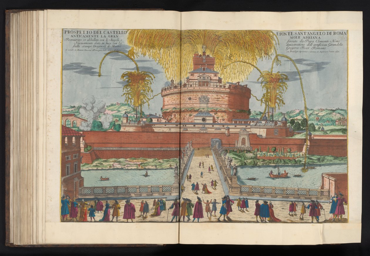Fyrverkeri på Castel Sant'Angelo Prospectus del Castello e Ponte Sant'Angelo di Rom (...) (tittel på objekt) av Anonymous
