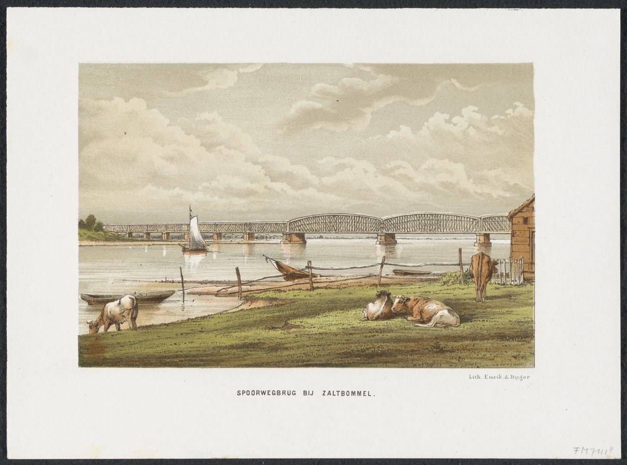 Waal-broen nær Zaltbommel, 1869 Jernbanebro ved Zaltbommel (tittel på objekt) Hovedjernbanebroene i Nederland (serietittel) av Anonymous