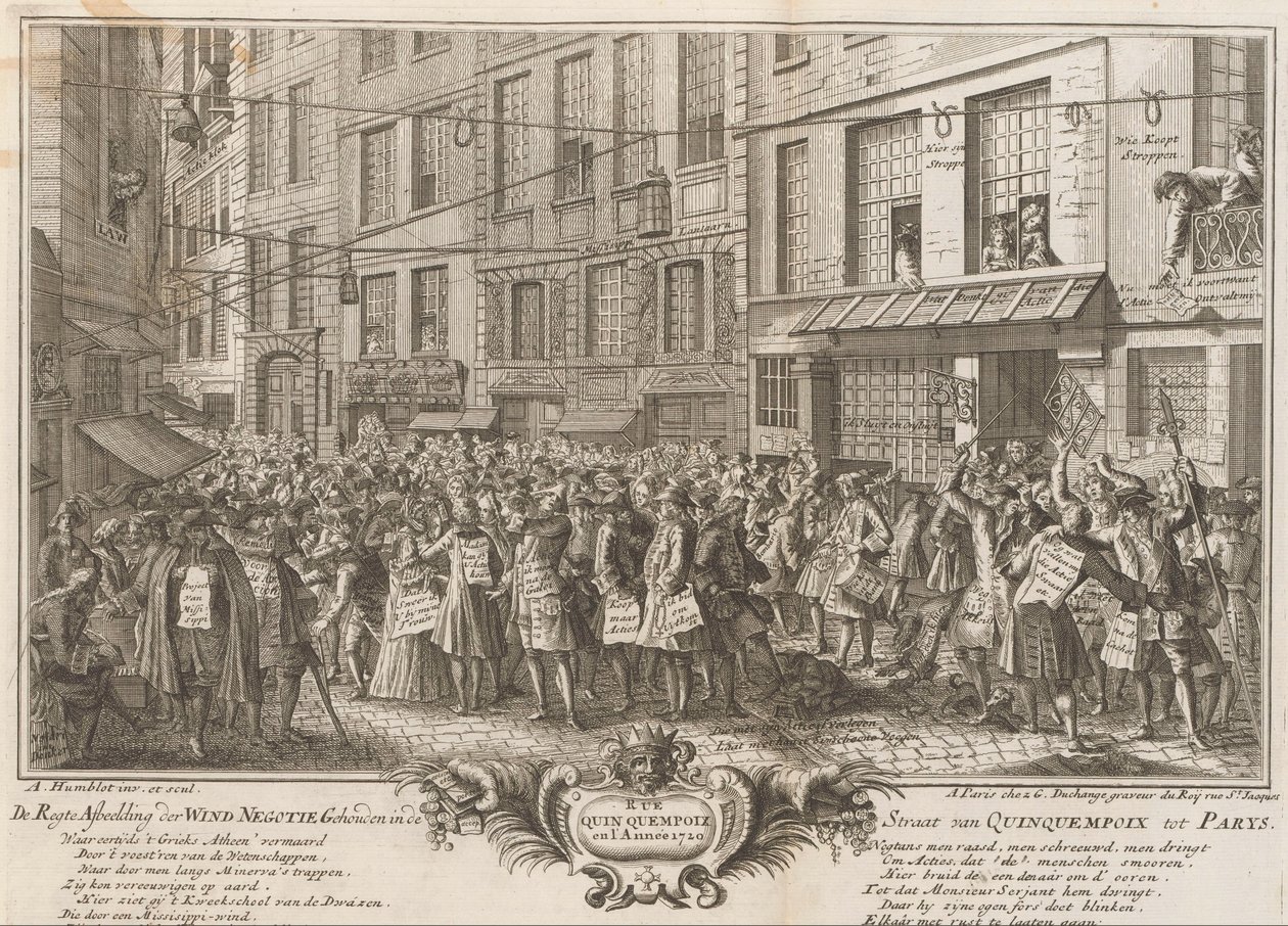 Vindhandel i Rue Quinquempoix, 1720 De Regte Image of the Wind Negotie holdt i Quinquempoix-stredet til Parys (tittel på objekt) The Great Scene of Folly (serietittel) av Anonymous