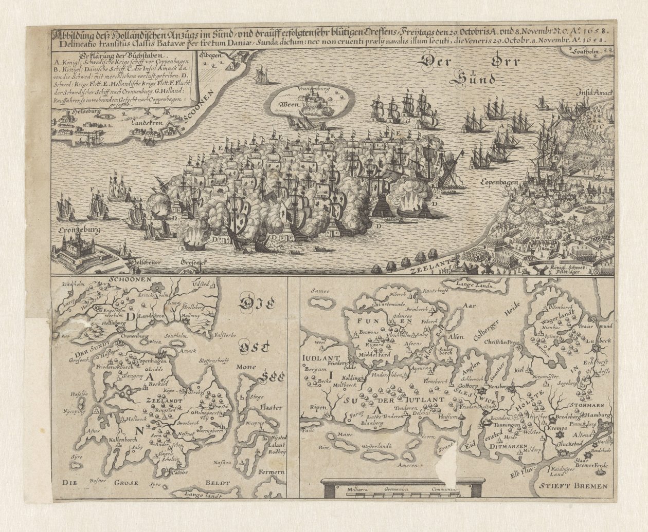 Zeeslag i de Sont, 1658 Bilde av den nederlandske drakten i Sündt / og svært blodige møter fulgte, fredag ​​29. oktober A. og 8. november. ... Ao. 1658 (tittel på objekt) av Anonymous